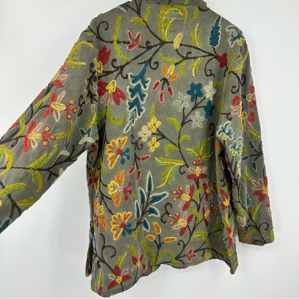 Citron Embroidered Floral Blazer Jacket Long Line Colorful Womens Medium V596 - Picture 5 of 9